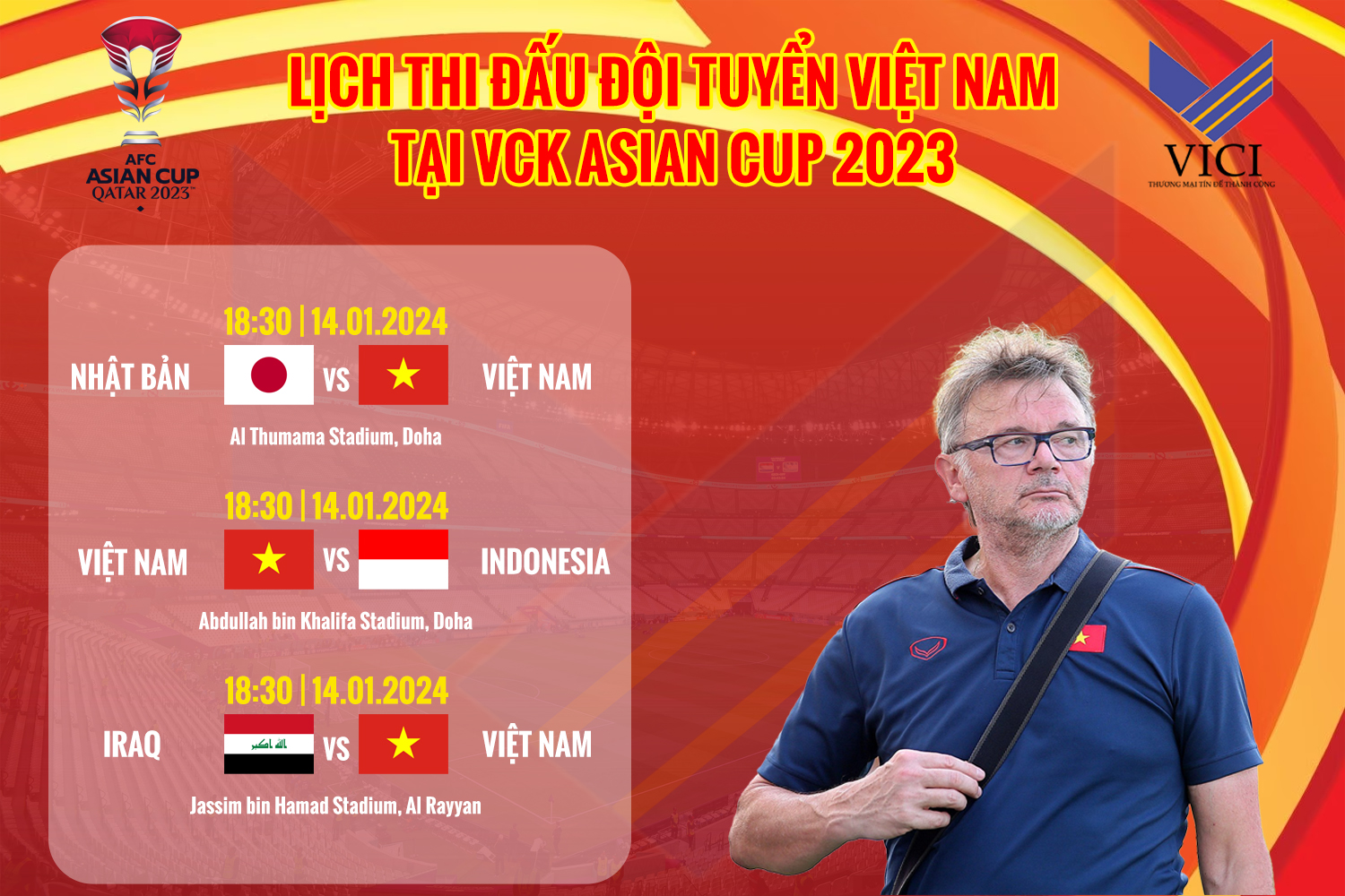 Lịch thi đấu đội tuyển Việt Nam tại Asian Cup 2023